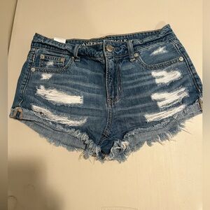 American Eagle Outfitters Blue Distressed Jean Shorts